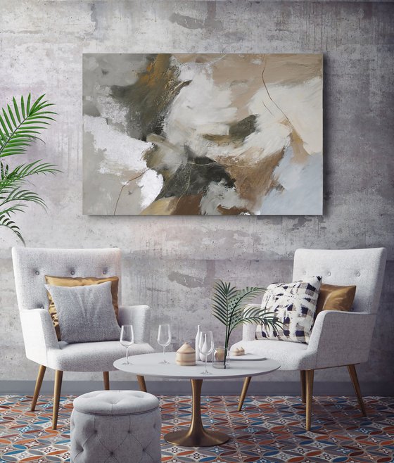 "Flock" Gray brown beige abstract art
