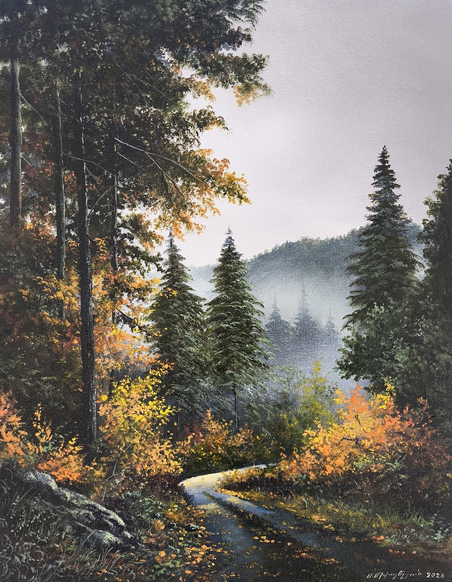 Photorealistic Oil Painting , Pine Wood Path By Sergei Miqaielyan, 12 X 16, Artwork For Sale On Artfinder