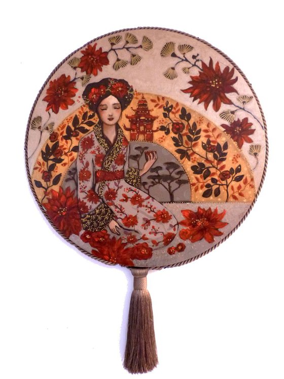 Round canvas, woman at the tea ceremony. "The ceremony"