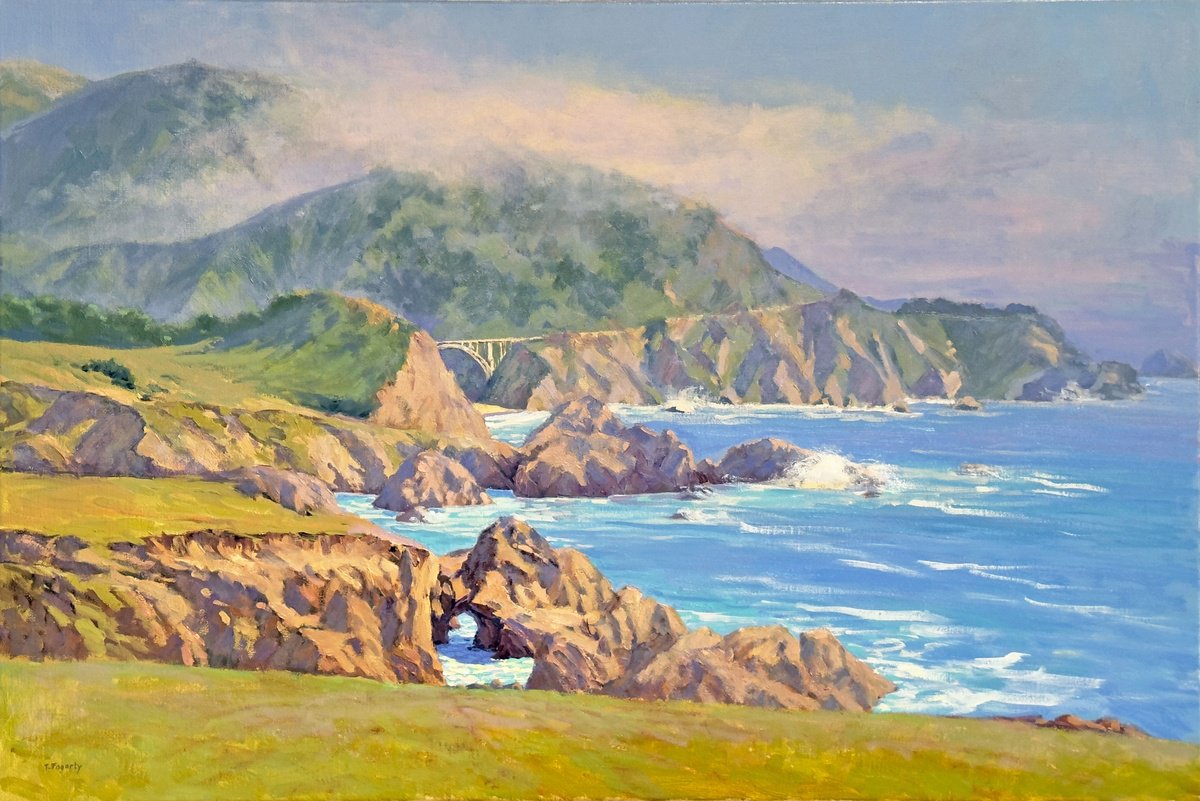 Impressionistic Landscape Oil Painting By Tatyana Fogarty, 36 X 24", Big Sur Coast Tranquility, Original Artwork