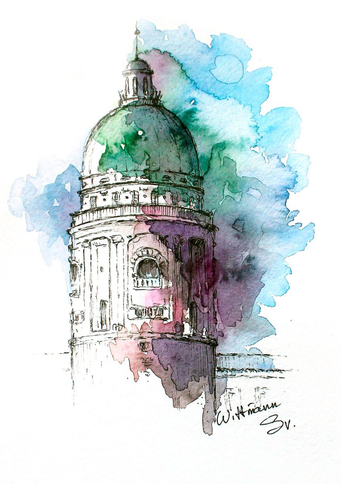 watercolor painting buildings