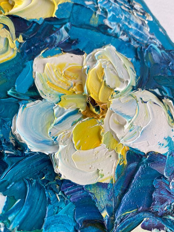 Blue & Yellow Frangipani Art