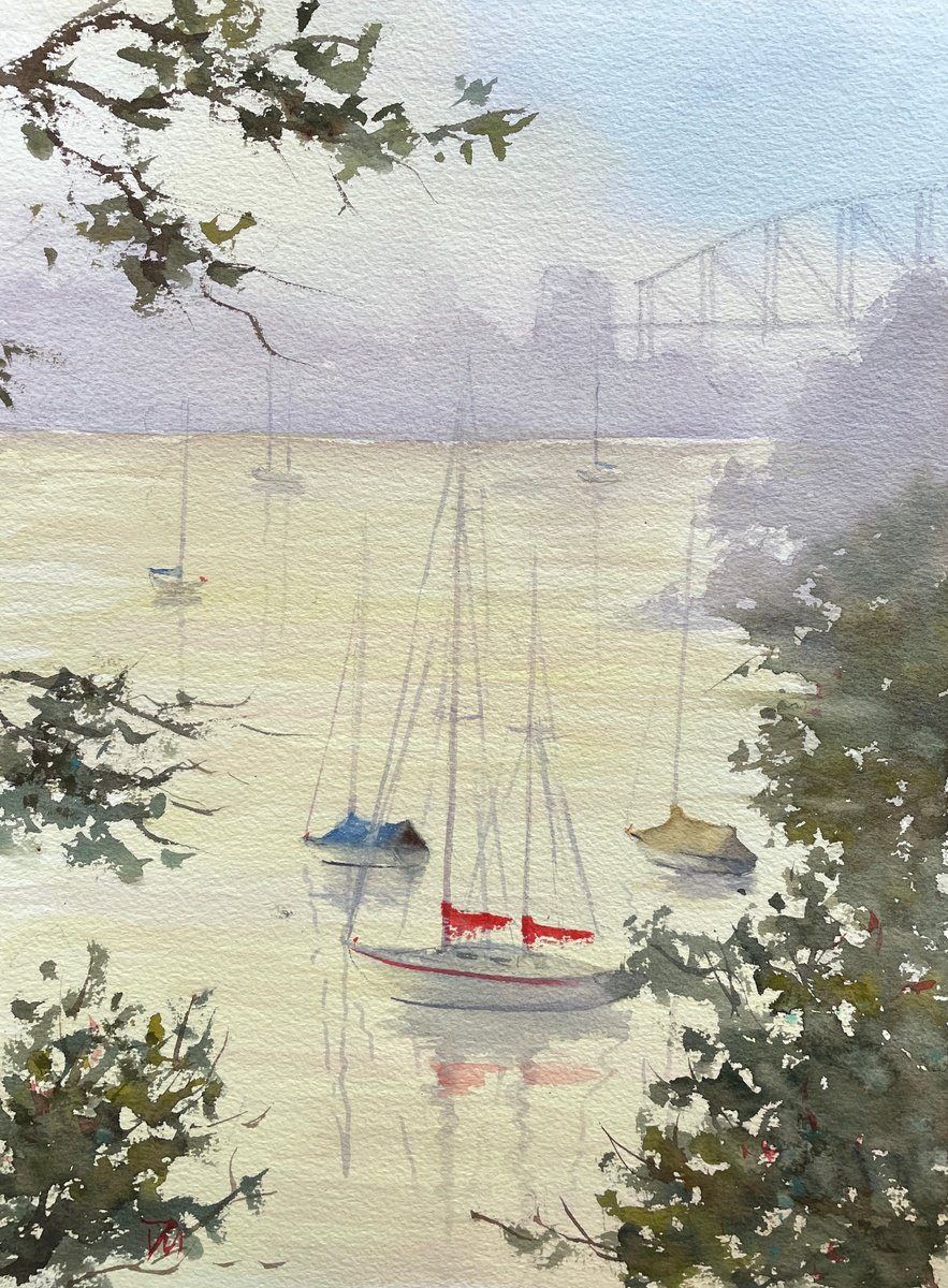 Impressionistic Landscape Watercolour By Shelly Du, 11 X 15", Sydney Harbour, Original Artwork
