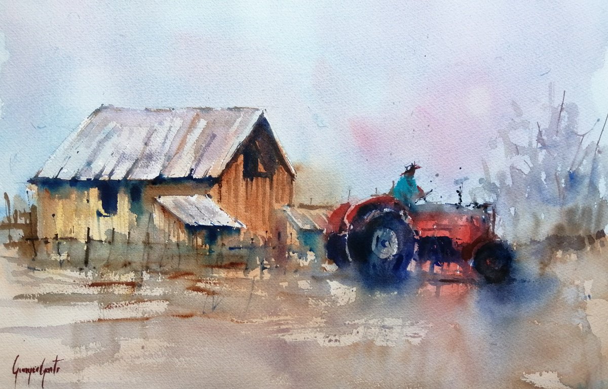 Impressionistic Watercolour , The Tractor 7 By Giorgio Gosti, 21 X 14, Artwork For Sale On Artfinder