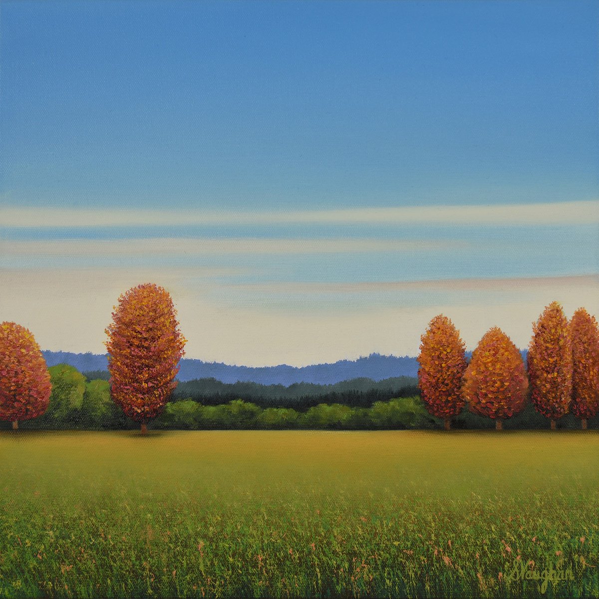 Autumn Red Trees By Suzanne Vaughan, 16 X 16, Artwork For Sale On Artfinder