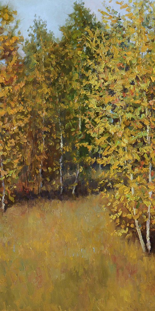 Golden Autumn - sunny autumn landscape painting by Nikolay Dmitriev
