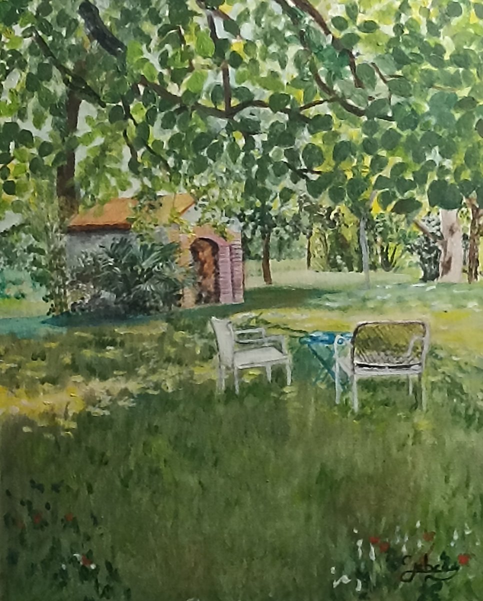 Impressionistic Landscape Oil Painting By Isabelle Lucas, 13 X 16, Garden In The Country Side, Original Artwork