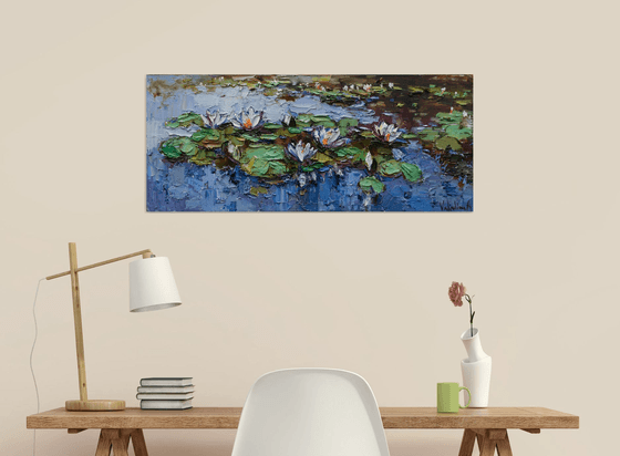 RESERVED Water Lilies - Original  impasto Oil painting