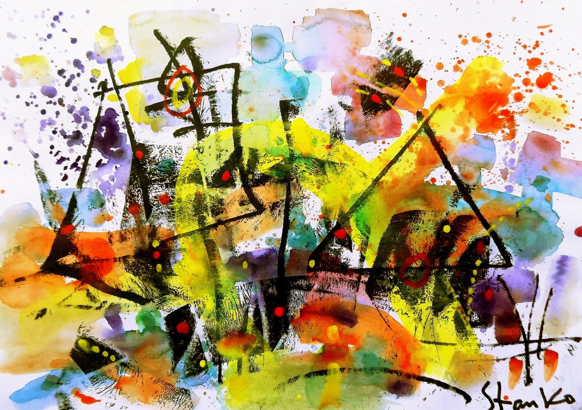 Abstract Acrylic Painting By Stanislav Bojankov, 20 X 14", Presentiment-Viii, Original Artwork