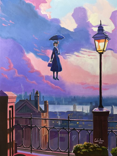Mary Poppins Soaring Over London by Gordon Bruce