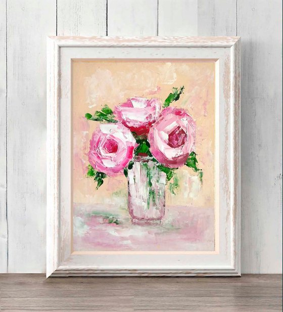 Floral Rose Painting Original Art Small Oil Artwork Flower Wall Art