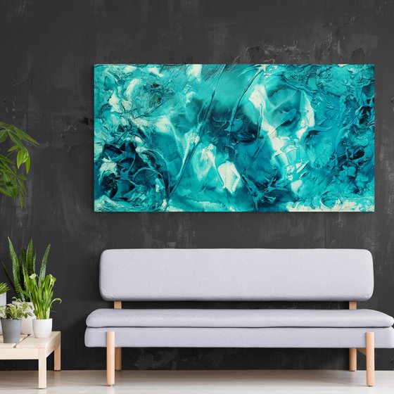 Southern Wash 190cm x 100cm Teal Textured Abstract Art