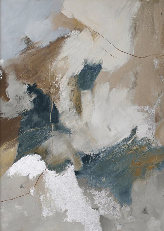 "Blue Velor" Abstract gray beige blue art