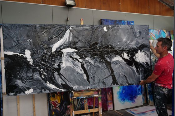 Black Magic 270cm x 120cm Black Grey Abstract Art