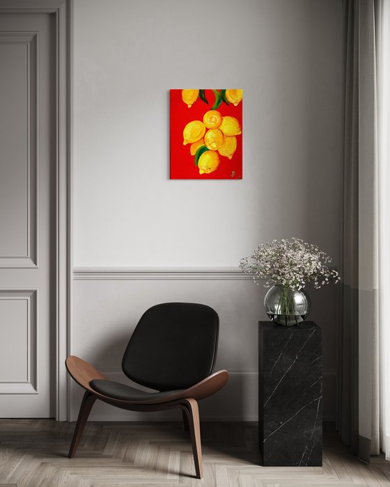 Golden Lemons on Red