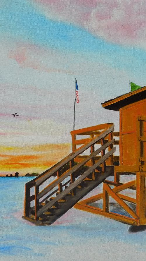 Yellow Lifeguard Stand At Sunset by Lloyd Dobson