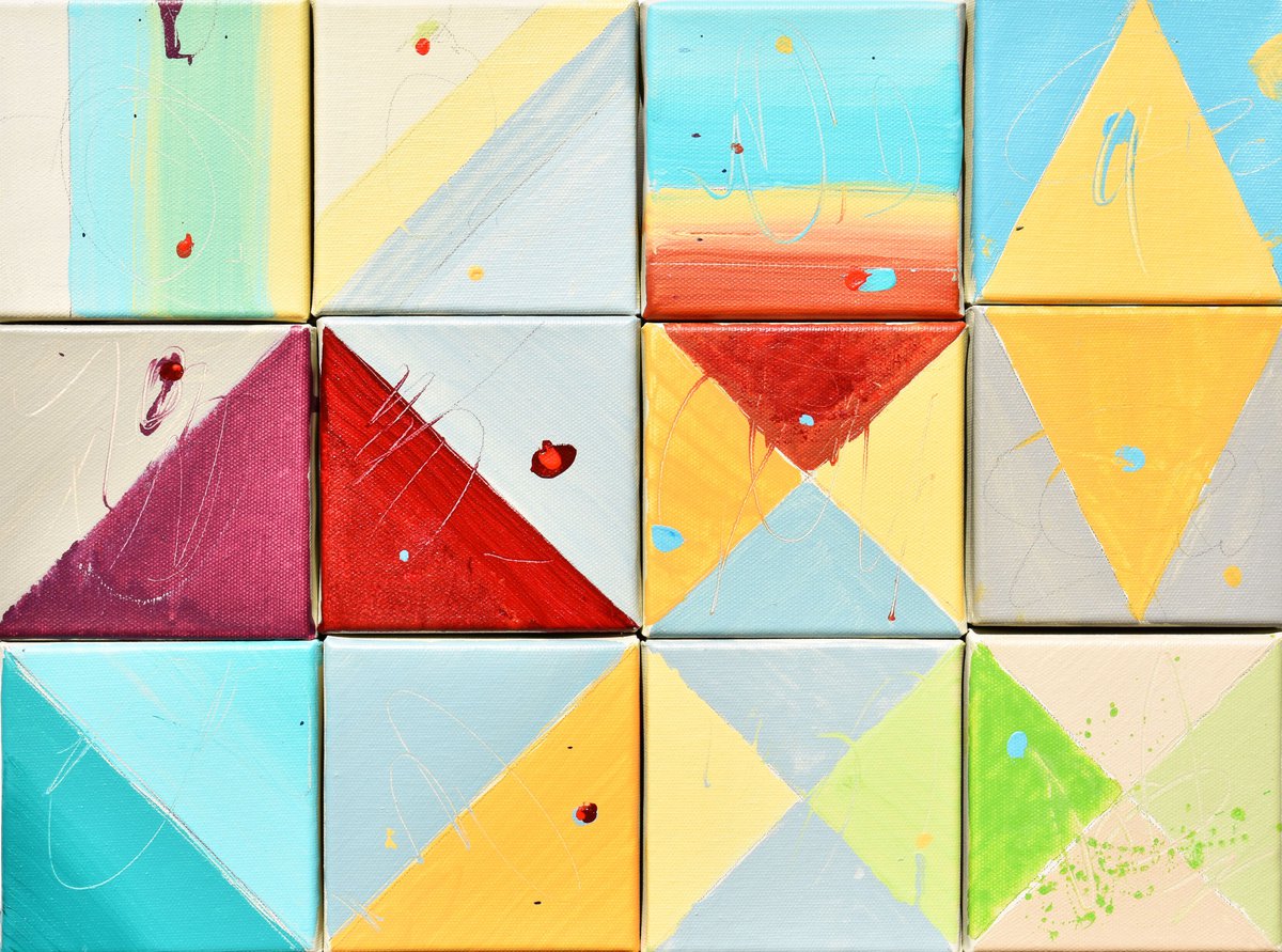 Geometric Abstract Painting By Cynthia Ligeros, 16 X 12, Carnival Of Colors, Original Artwork