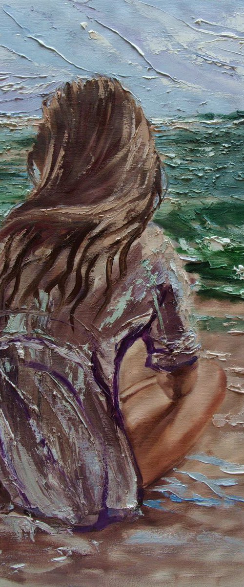 " SPRING LAKE " green SKY SEA SAND liGHt  ORIGINAL OIL PAINTING, GIFT, PALETTE KNIFE by Monika Luniak