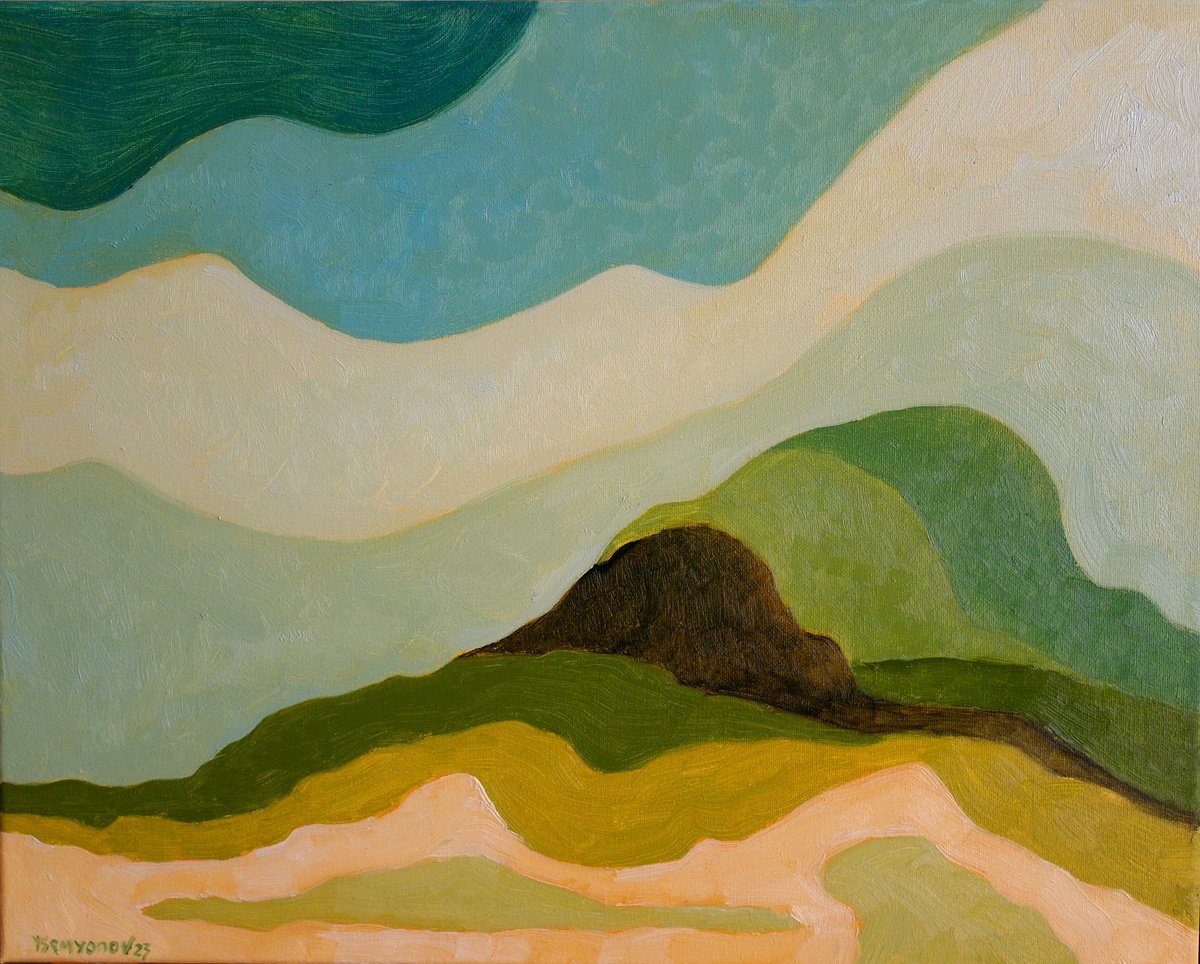 Expressive Abstract Oil Painting By Juri Semjonov, 20 X 16", Warm Landscape, Original Artwork