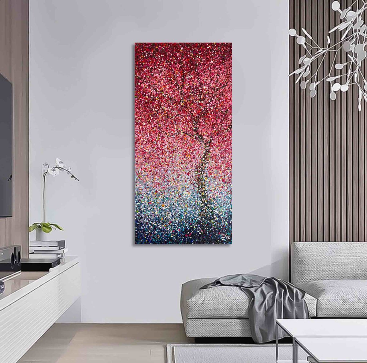 Cherry Blossom Spring cherry Pink tree Abstract sakura painting by Nadins ART