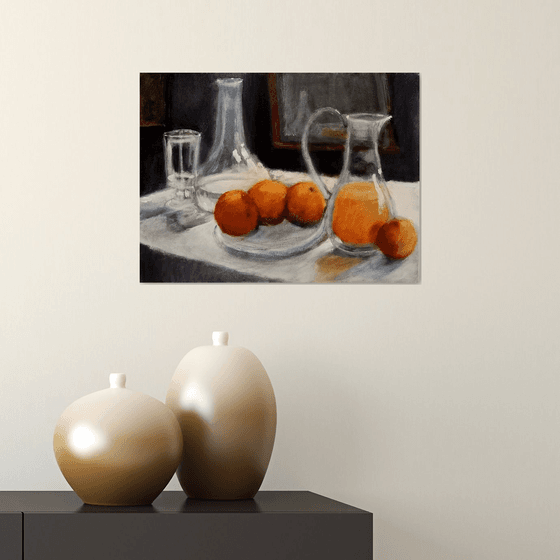 Still life with Glassware and Oranges