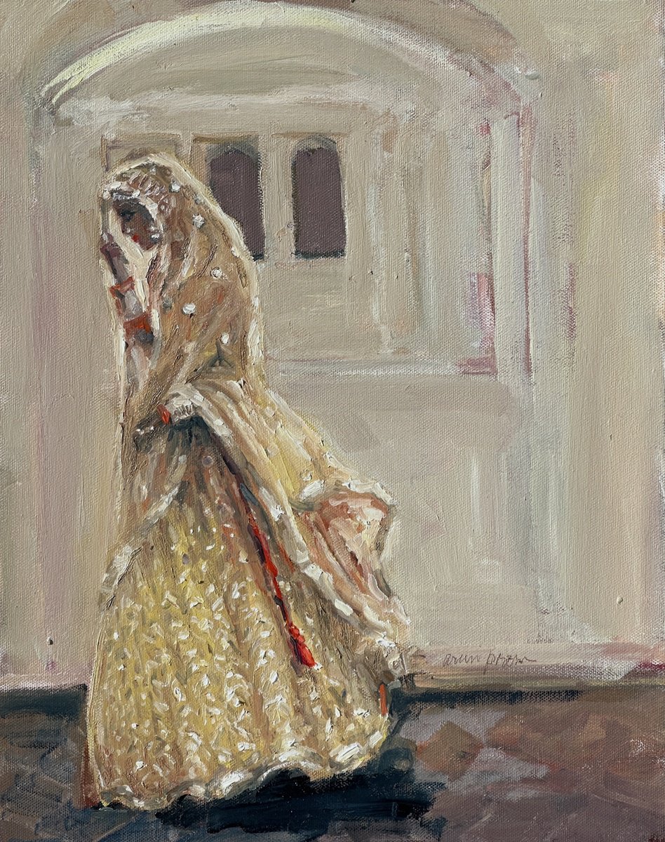 Expressive Abstract Oil Painting By Arun Prem, 14 X 18, Jaipur Palace, Original Artwork