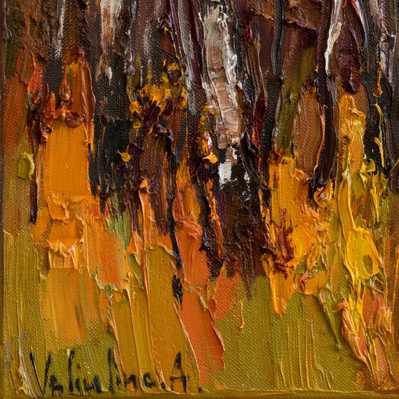 Autumn forest. Impasto  Landscape painting