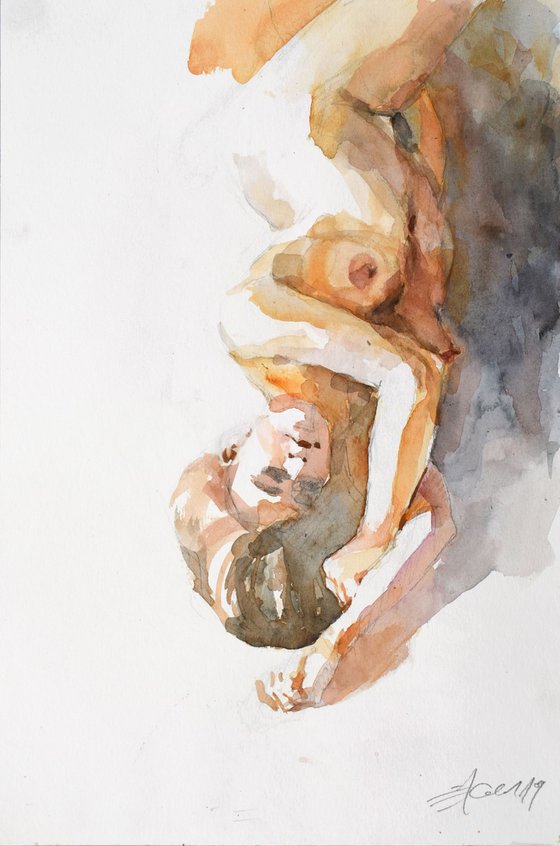 Nude in green and orange
