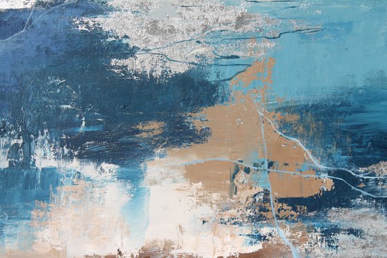 "Wave 3" Abstract navy and gray acrylic art