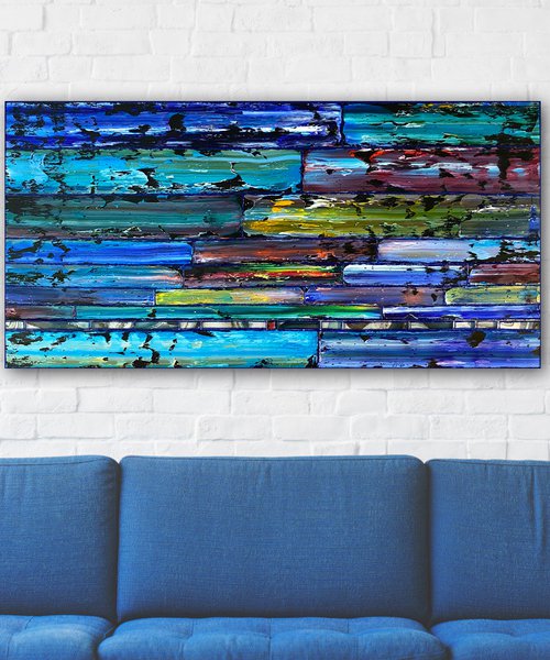 "Cooling It Down" - Original PMS Large Assemblage Sculptural Painting On Wood and Marbled Glass Backsplash Tile - 48 x 24 inches by Preston M. Smith (PMS)