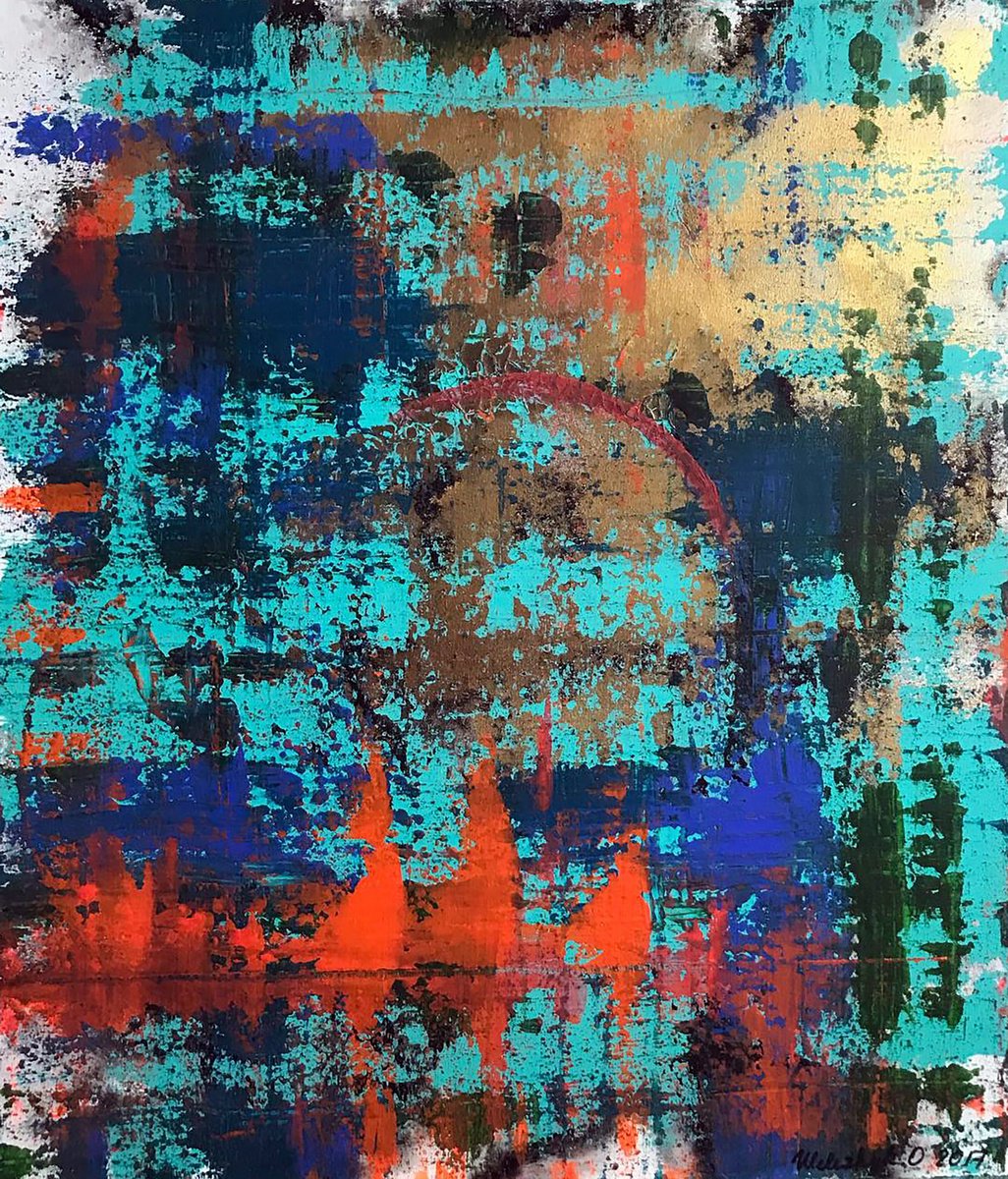 Impressionistic Abstract Acrylic Painting By Olga Melezhik, 20 X 24", Scarlet Sails, Original Artwork