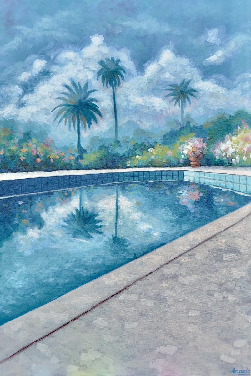 Impressionistic Botanical Acrylic Painting By Lisbeth Ascanio, 24 X 36", "Summer In The Oasis", Original Artwork