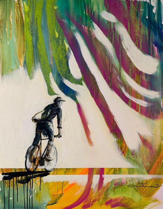 Big Bright painting - "Summer cyclist" - Pop Art - Street Art - Street - City - Bike - Sport