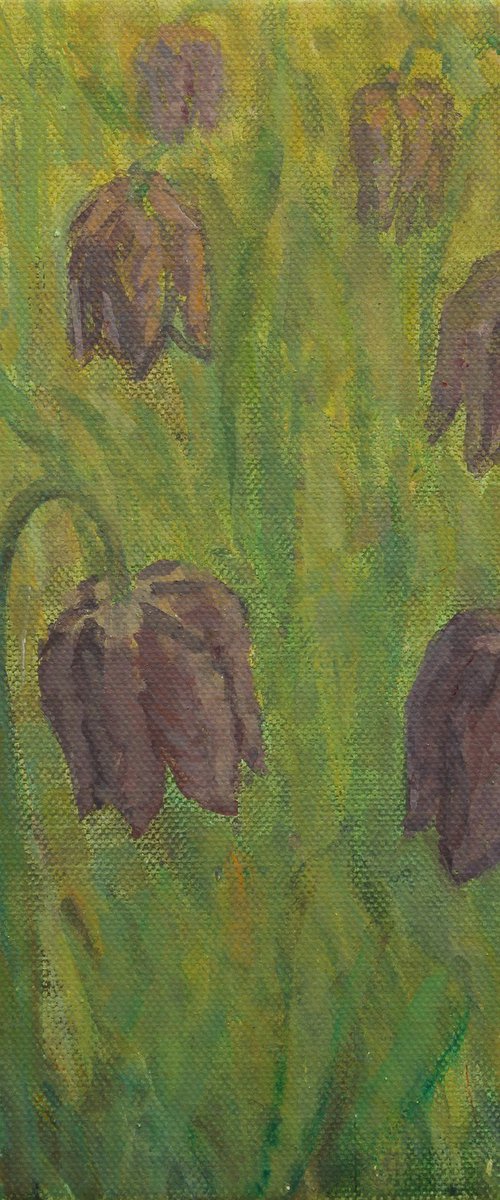 Swamp Tulips in the Grass II, 2018, acrylic on canvas, 25 x 20 cm by Alenka Koderman