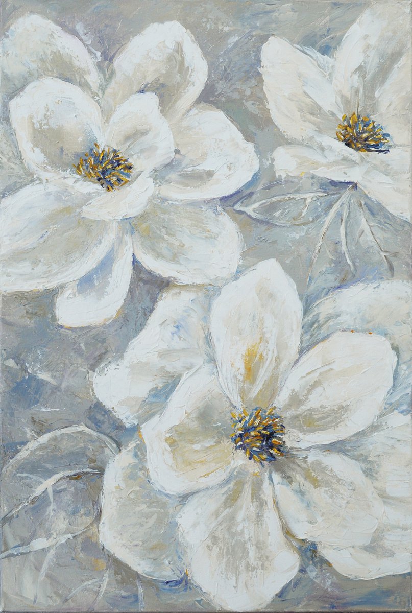 White Peony Flowers by Liubov Kvashnina
