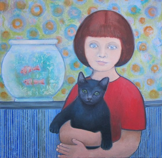 Girl with her cat