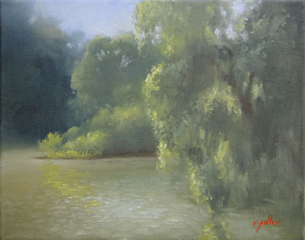 Impressionistic Landscape Oil Painting By Rick Paller, 10 X 8", River, Mid-Morning, Original Artwork