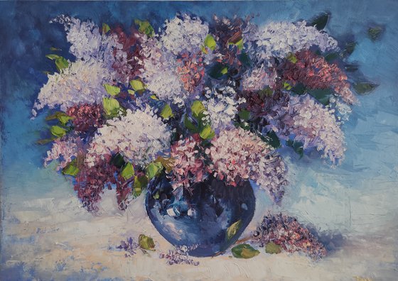 Lilacs (50x70cm, oil painting, ready to hang)