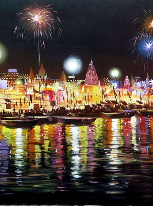 Festival Night Varanasi Ghats II by Samiran Sarkar