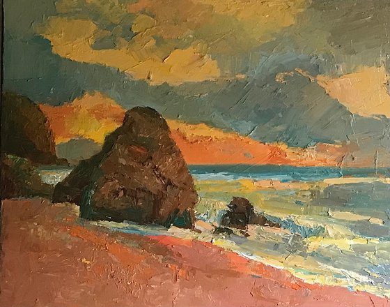 Day breaks, seascape oil painting