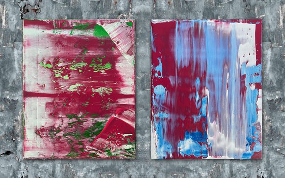 "They All Said It Wouldn't Work" - FREE USA SHIPPING - Original Large PMS Abstract Diptych Acrylic Paintings On Canvas - 32" x 20"