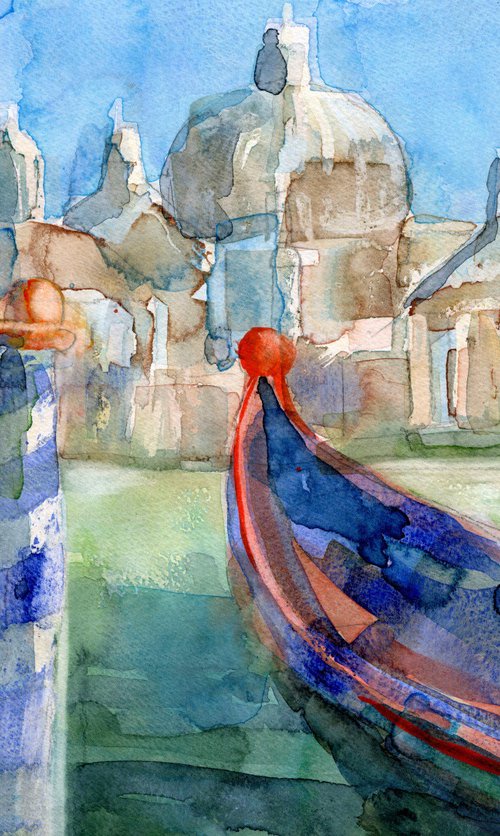 Blue Red Waterfront, Venice by Elizabeth Anne Fox