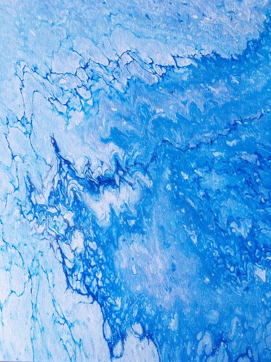 "My Blue Heaven" - FREE USA SHIPPING - Original PMS Abstract Diptych Fluid Acrylic Paintings On Canvas - 32" x 20"