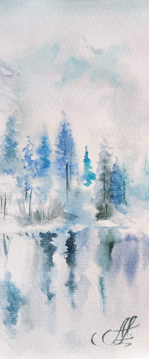 Watercolor landscape Original Art. Watercolor Forest Paintings by Annet Loginova