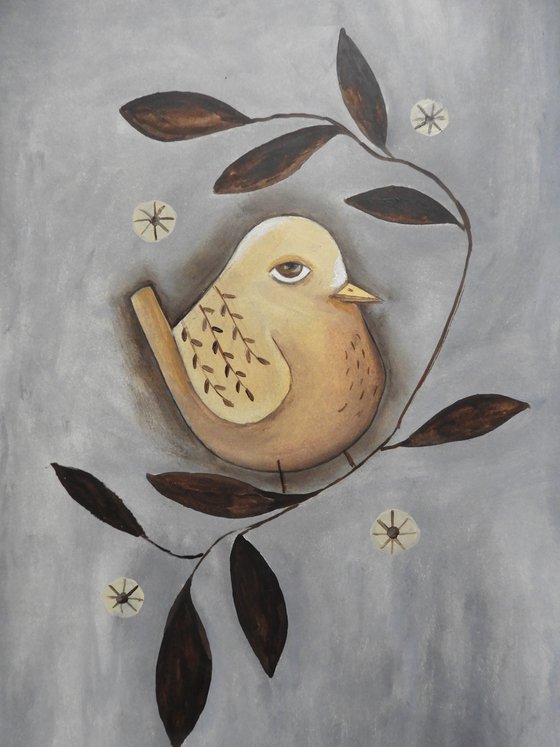 The bird between the leaves