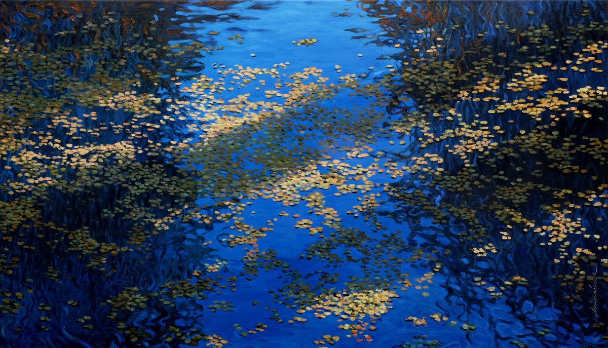 Impressionistic Landscape Oil Painting By Richard Mierniczak, 55 X 31", Autumn Leaves, Original Artwork