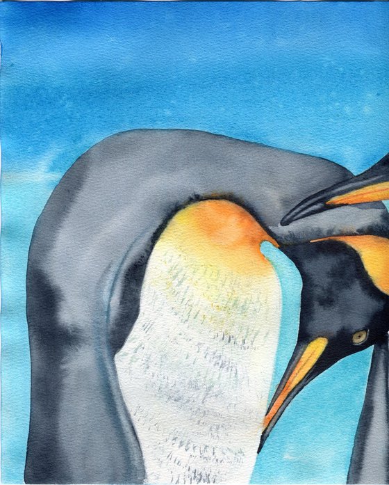 A couple of penguins. Birds of Antarctica. Original watercolor.