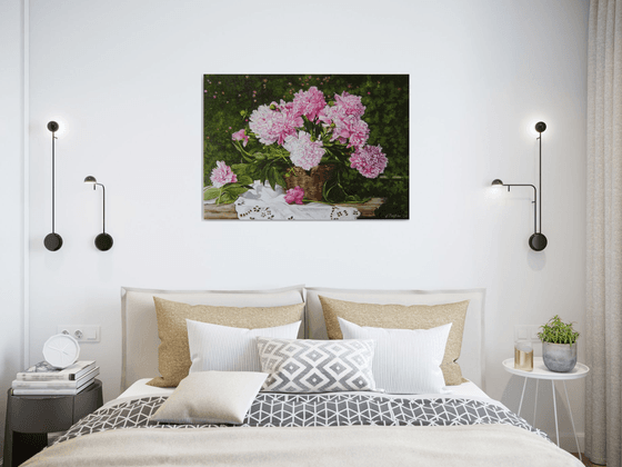Basket of Pink Peonies