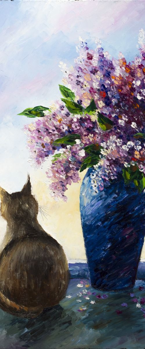 Lilacs and cat by Ihor Bychkivskyy