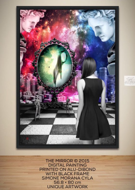 THE MIRROR | 2015 | DIGITAL PAINTING PRINTED ON ALU-DIBOND WITH BLACK FRAME | 56.8 x 80 cm | UNIQUE ARTWORK | SIMONE MORANA CYLA | HIGH QUALITY | PUBLISHED |